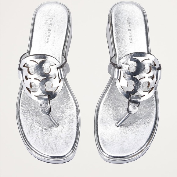 TORY BURCH Silver Miller Wedge Sandals